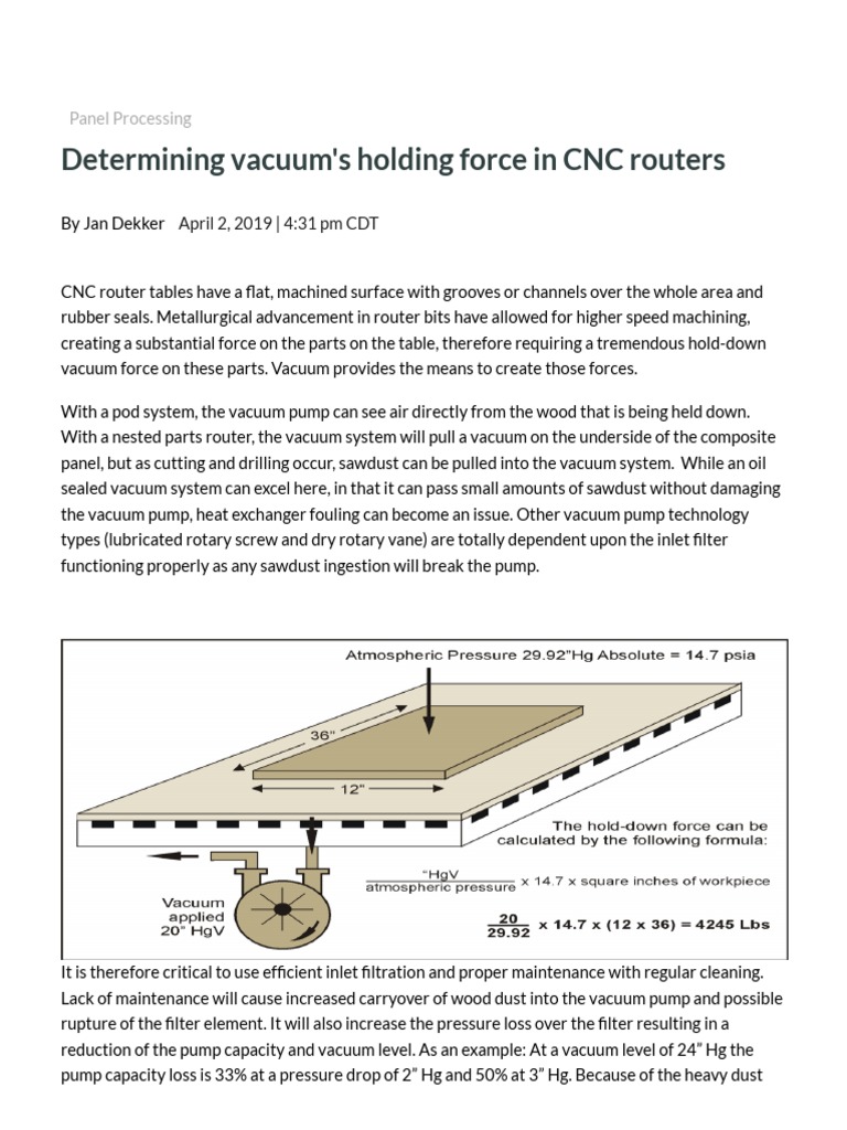 Determining Vacuum's Holding Force in CNC Routers | PDF | Vacuum ...