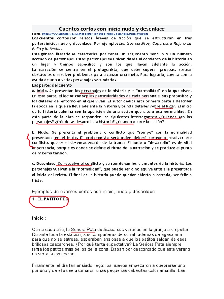 Ejemplo de Cuentos Cortos Con Inicio Nudo y Desenlace | PDF | Narración ...
