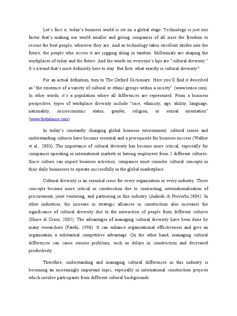 Importance of Cultural Diversity in Business | PDF | Cultural Diversity ...