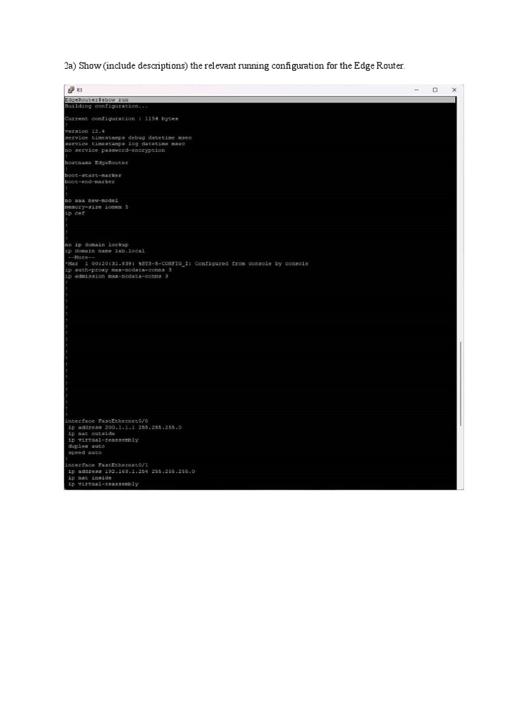 Configuration and Network Testing of Edge Router, Internal Router and