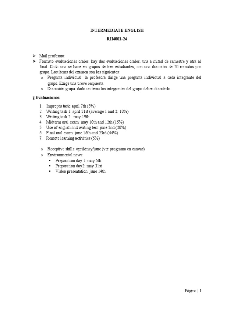 Evaluaciones del Curso de Inglés Intermedio | PDF | Artes del Lenguaje ...