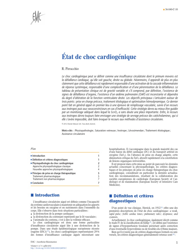 État de choc cardiogénique (2) PDF Insuffisance cardiaque Infarctus du myocarde