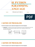 Prelim Lecture 3 The Python Programming Language Student