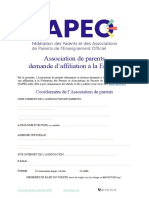 Association de Parents Demande D'affiliation À La FAPEO