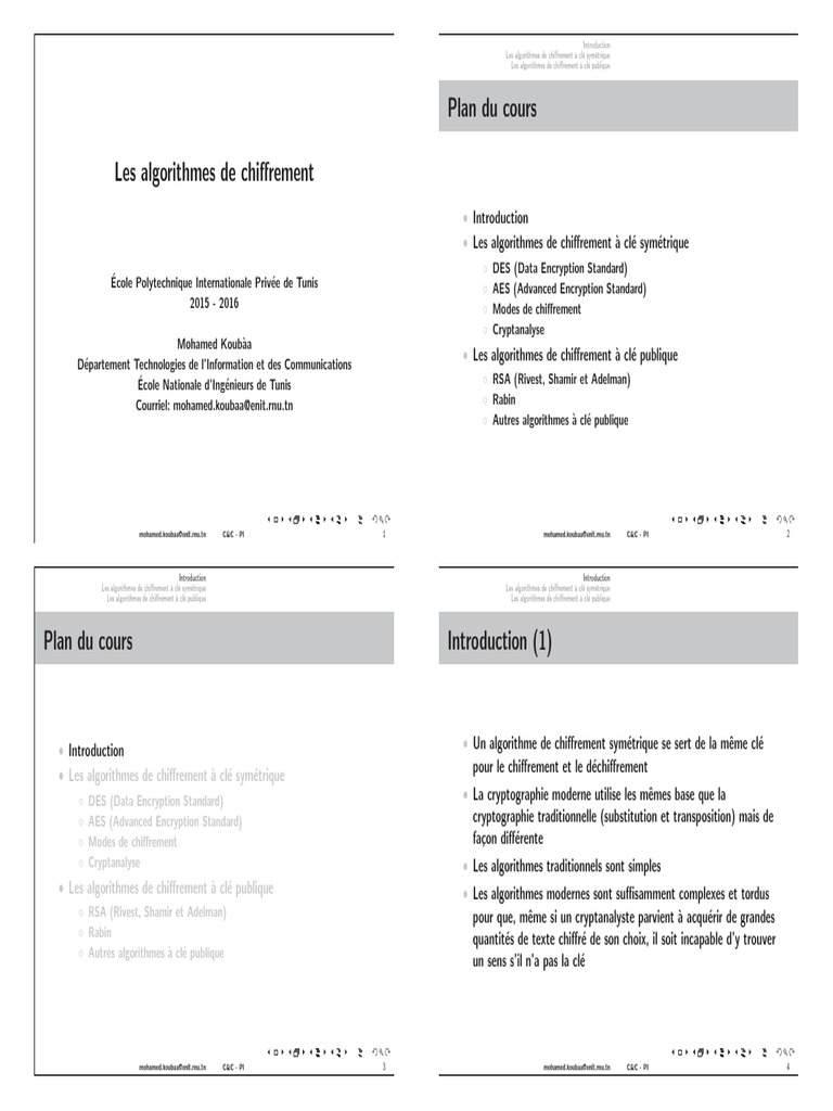 Les Algorithmes de Chiffrement - 4p | PDF | Cryptanalyse | Public-key ...