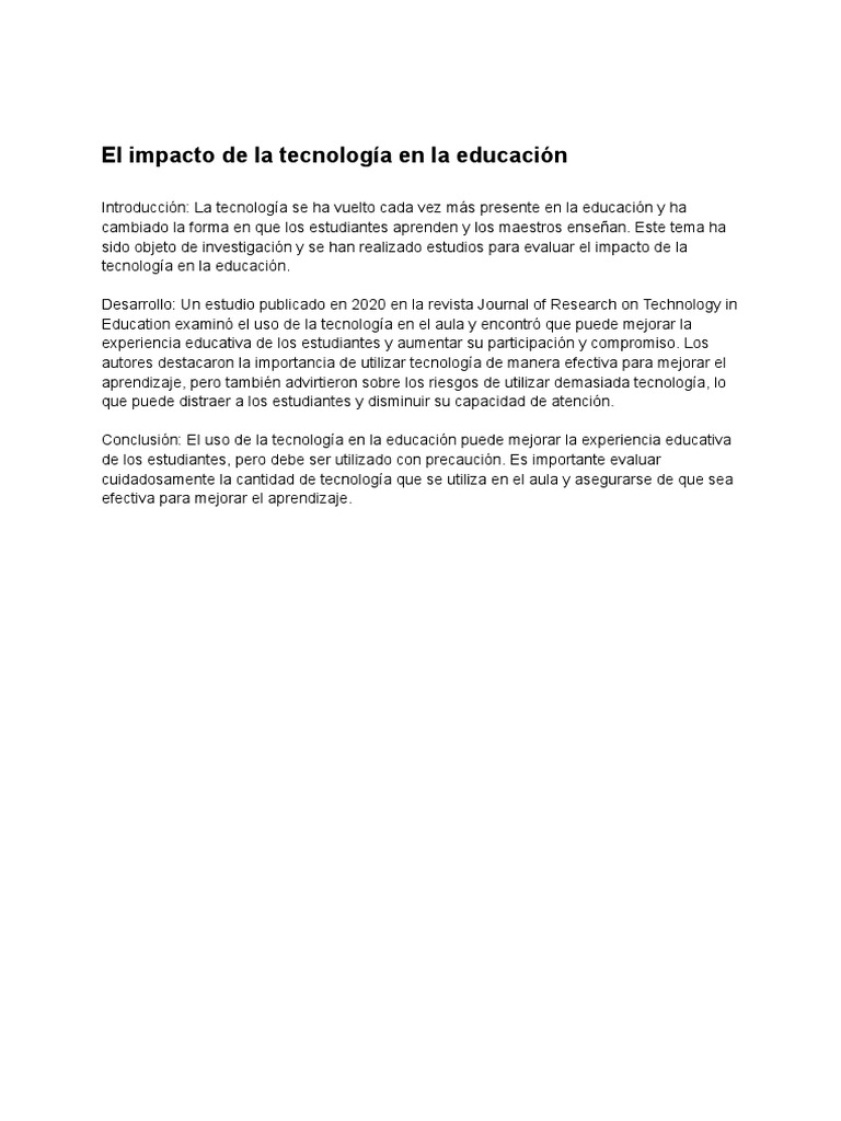El Impacto de La Tecnología en La Educación | PDF