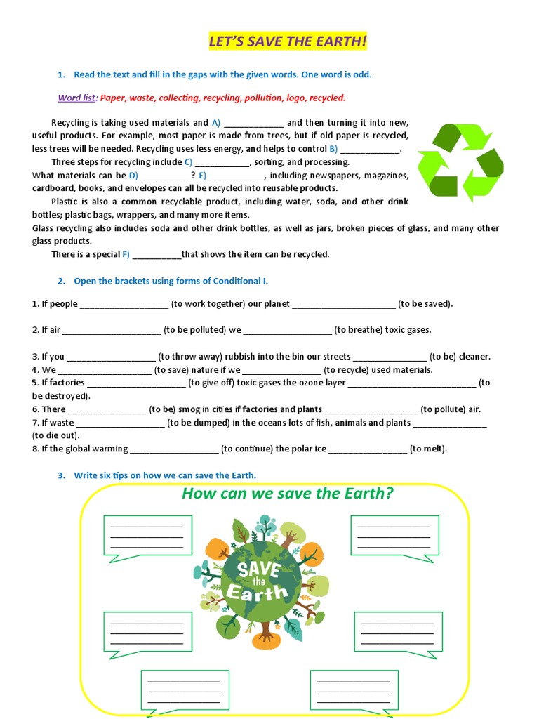 Lets Save The Earth Grammar Drills Information Gap Activities Reading