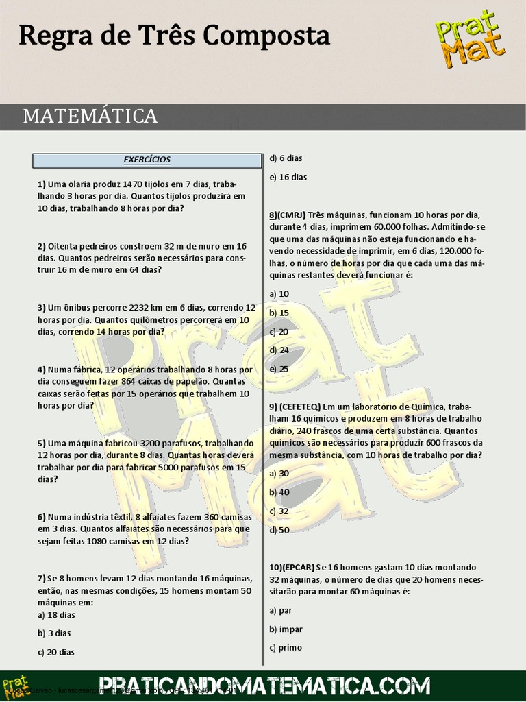 Exercícios de Regra de Três Composta | PDF