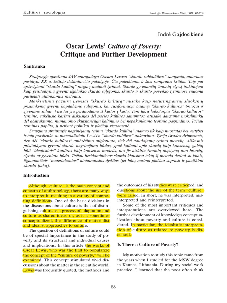 Gajdosikienë, Indré - Oscar Lewis' Culture of Poverty - Critique and ...