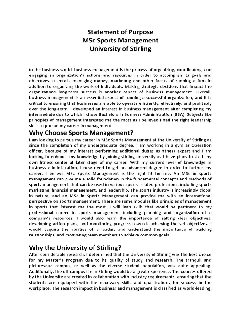 Shafiq Sports Management SOP | PDF | University | International Student