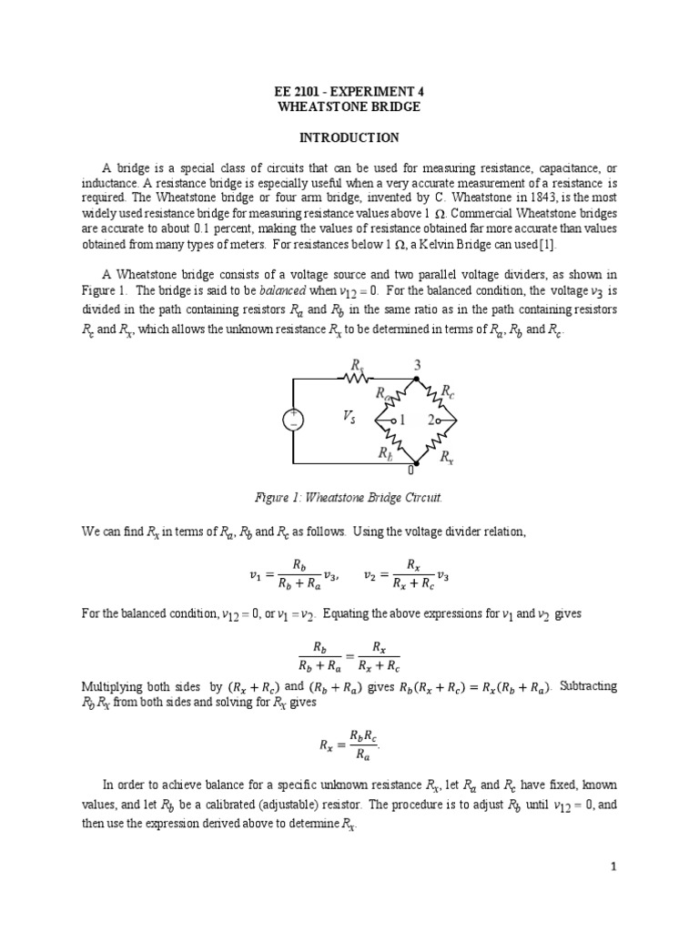 Wheatstone Bridge Resistance Measurement | PDF | Resistor | Electrical ...
