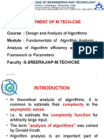 Department of M.Tech-Cse: Course: Design and Analysis of Algorithms Module: Fundamentals of Algorithm Analysis