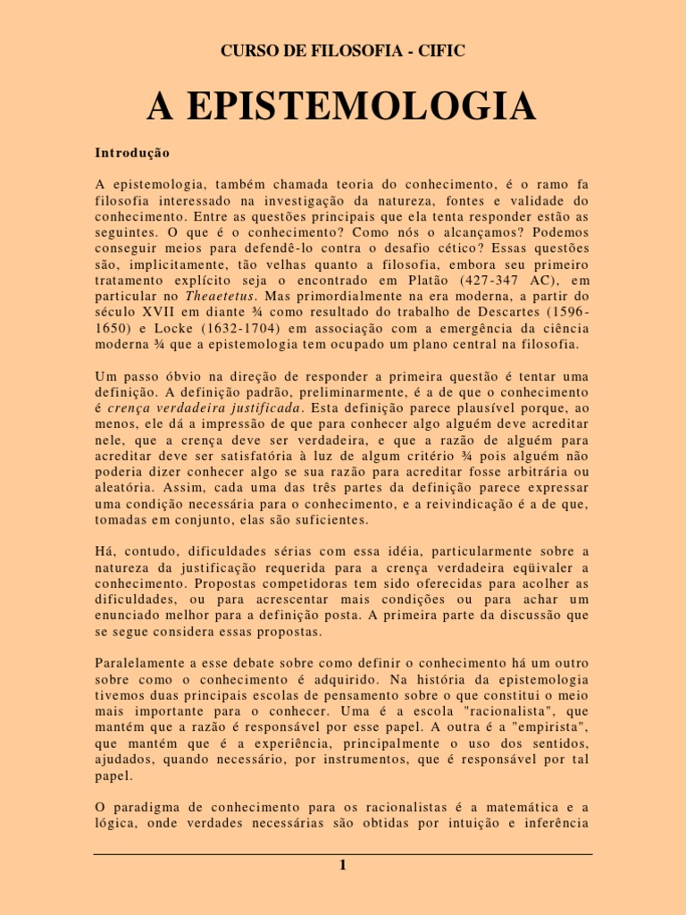 26 Epistemologia - Curso de Filosofia CIFIC | PDF | Verdade | Science