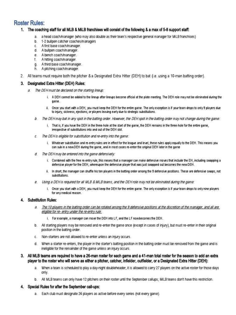 New MLB Rules PDF New York Yankees Pitcher