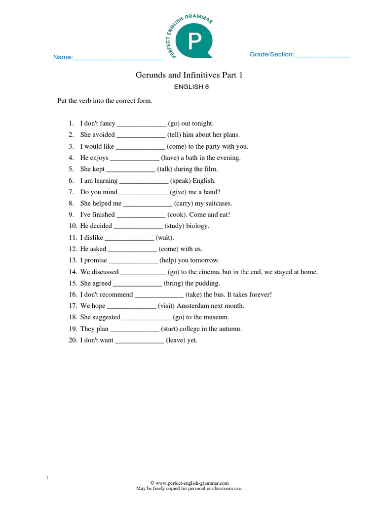 Gerunds and Infinitives Practice PDF | PDF | Art