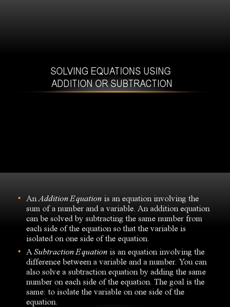 Solving Equations with Addition/Subtraction | PDF | Equations | Mathematics