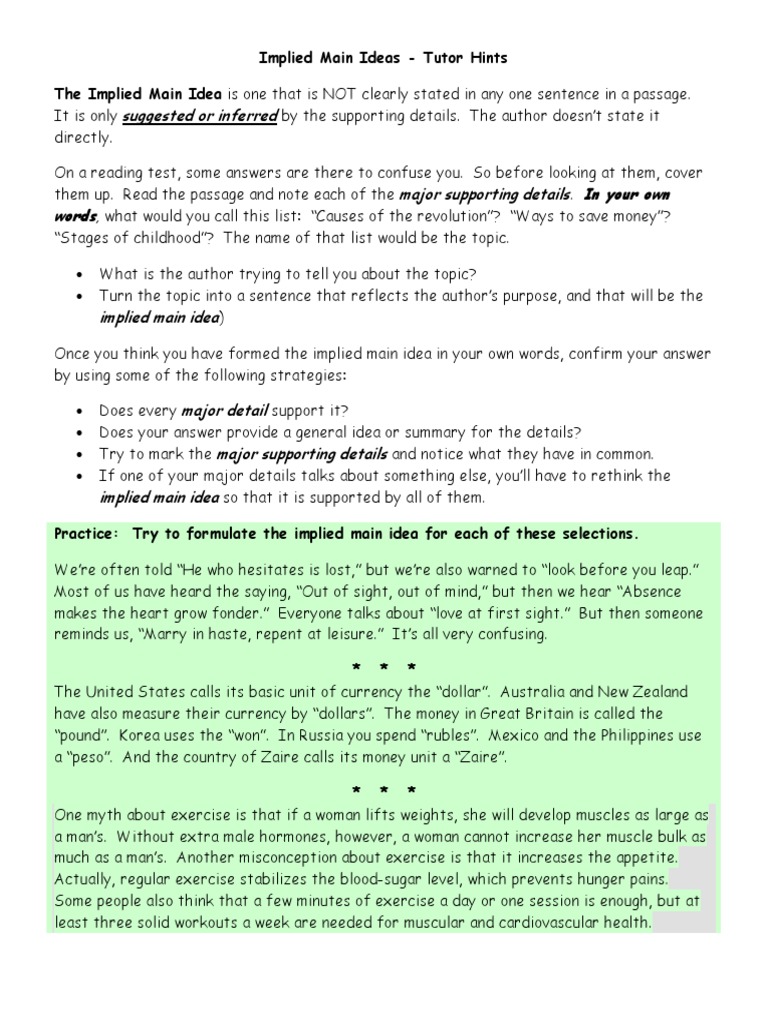 Main Idea Hints