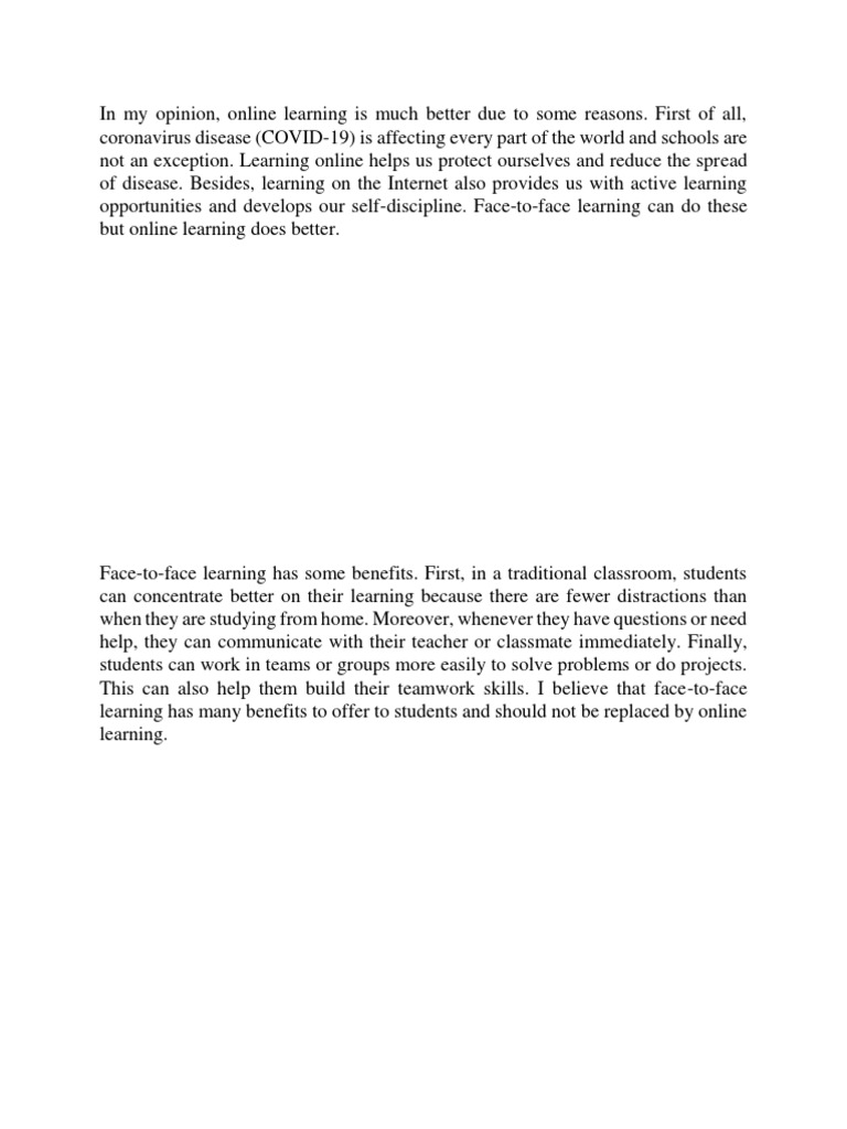 Online vs. Face-to-Face Learning Debate | PDF