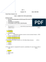 Set: I Ba LLB/ Bba LLB Semester: Vii Batch: 2019-2024 Course Name: Insurance Law Part-I (Objective Type Questions) Instructions The Paper