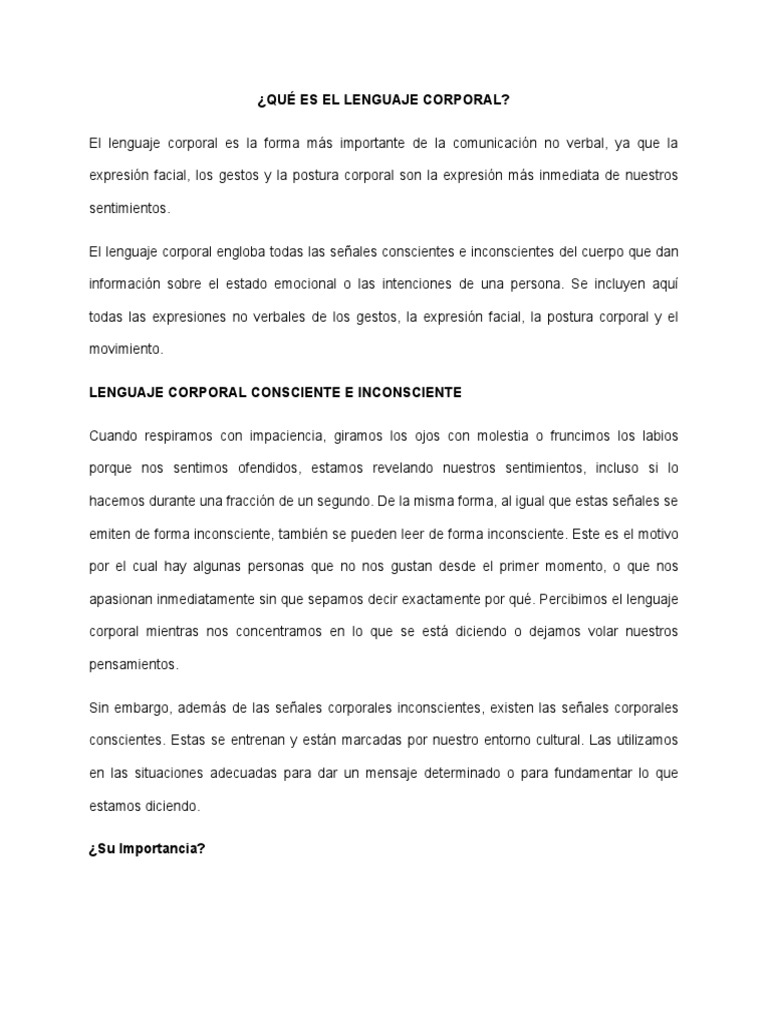 Qué Es El Lenguaje Corporal | PDF | Comunicación no verbal | Comunicación