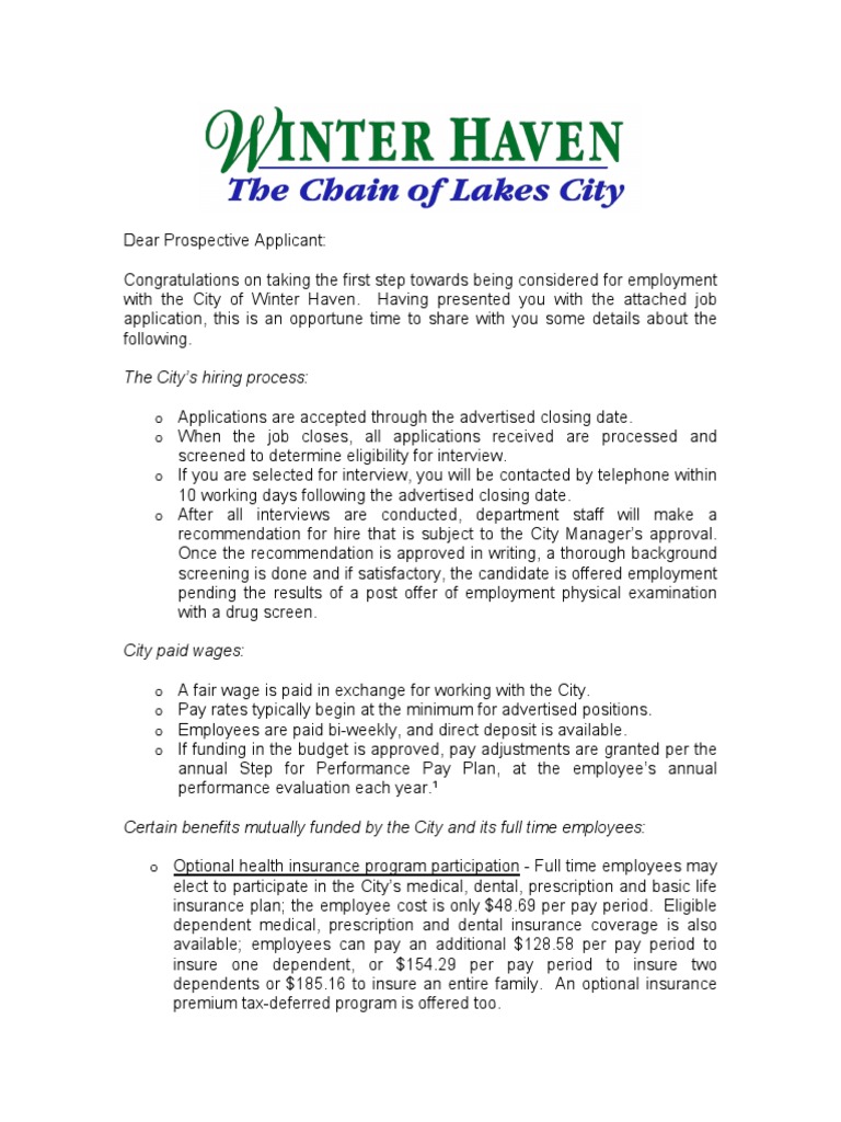 A Comprehensive Overview of the City of Winter Haven's Hiring Process, Benefits, and