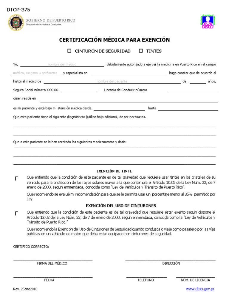 Rotulo dtop 375 certificacion medica para exencion de tintes y cint rev