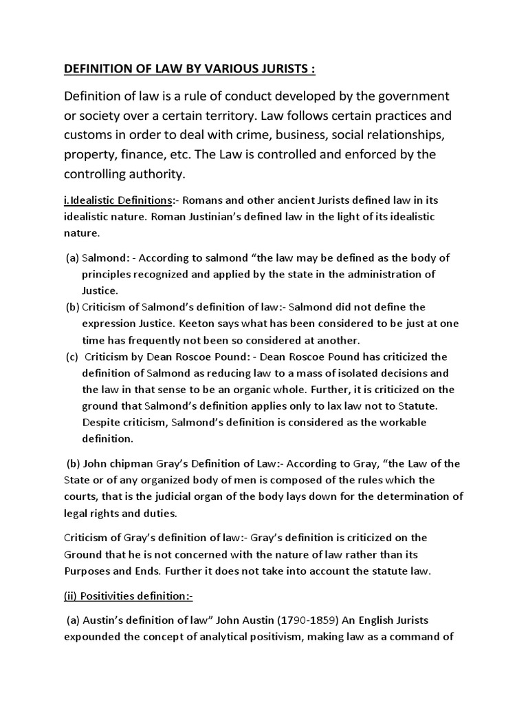 Definition of Law by Various Jurists PDF Jurisprudence Social