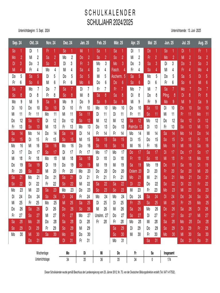 Schulkalender 2024-2025 | PDF