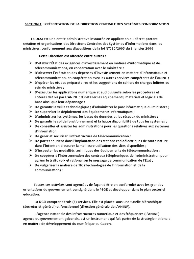 Organisation de la DCSI au Gabon | PDF | Informatique | Télécommunications