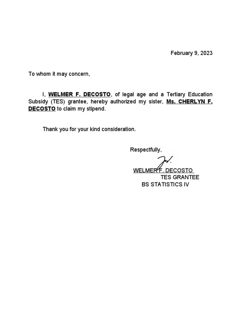 Authorization Letter TES PDF