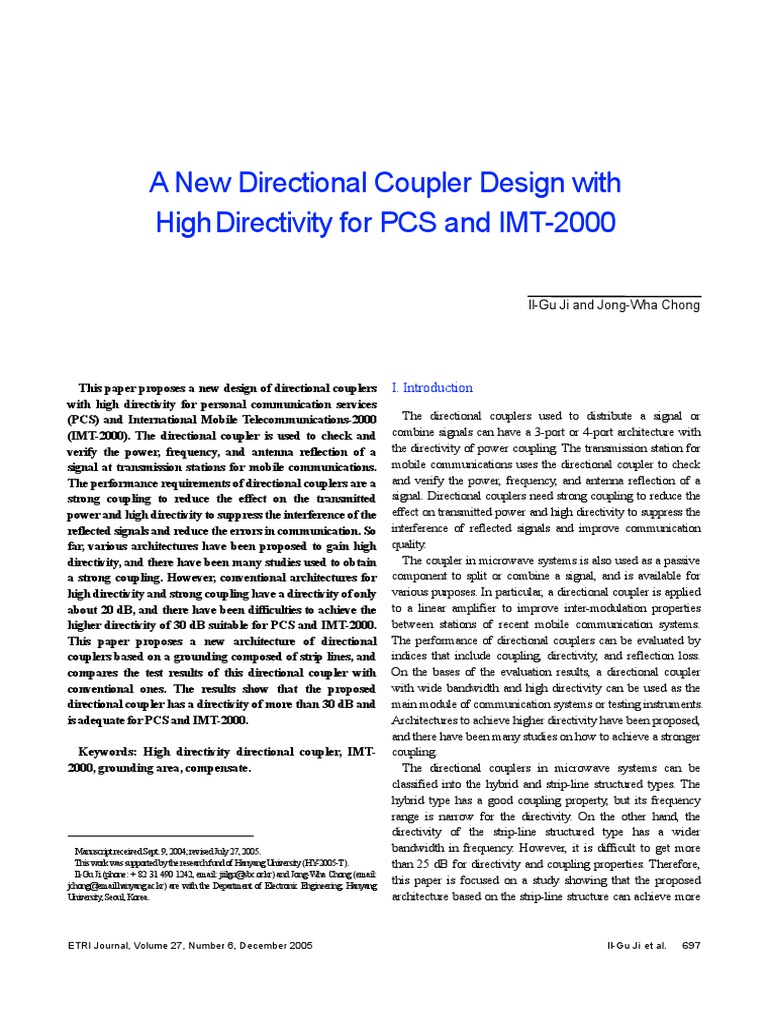 A New Directional Coupler Design With High Directivity For PCS and IMT2000 PDF Transmission