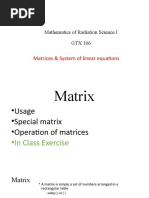 Mathematics of Radiation Science I GTX 106: Matrices & System of Linear Equations