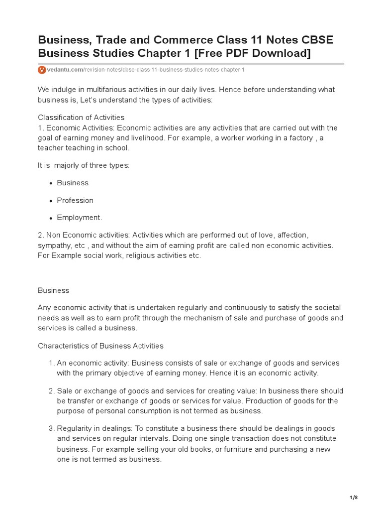Class 11 Business Trade & Commerce Notes | PDF | Business | Risk
