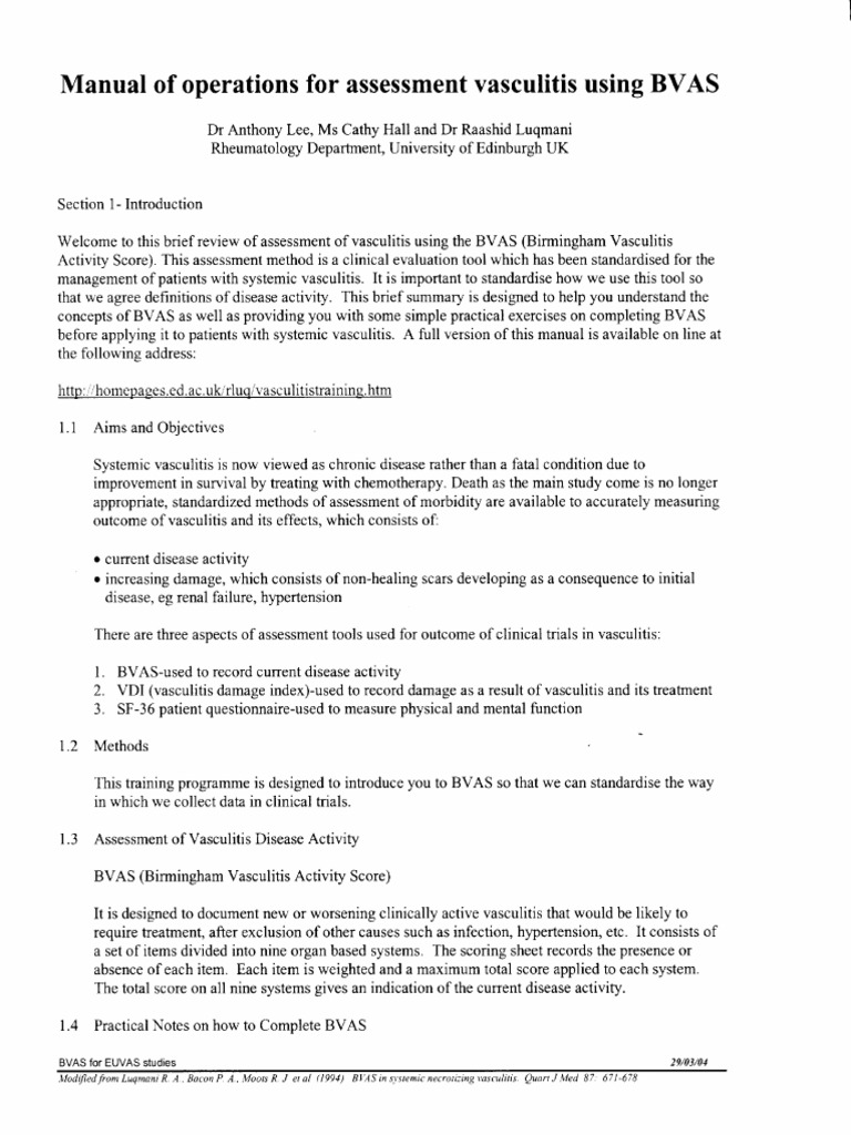 BVAS Assessment Training Manual | PDF