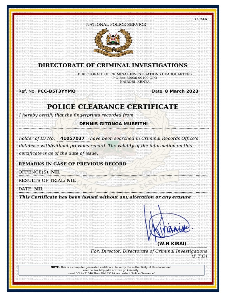 Police Clearance Certificate Sample | PDF | Law