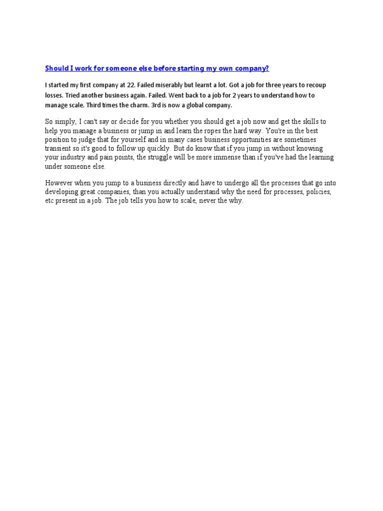 Aspiring Entrepreneurs: Job First? | PDF