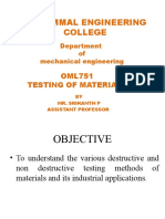 Velammal Engineering College: OML751 Testing of Materials