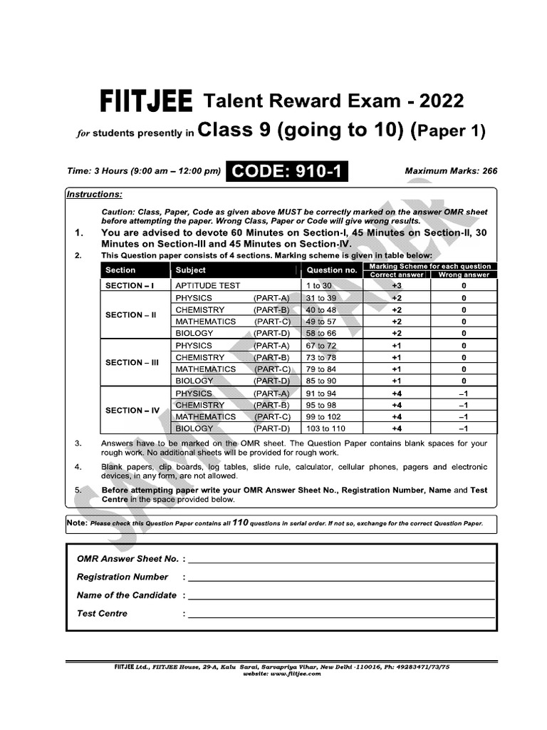 Sample Paper-Ftre-2022-Class-Ix-P1-At+pcbm | PDF