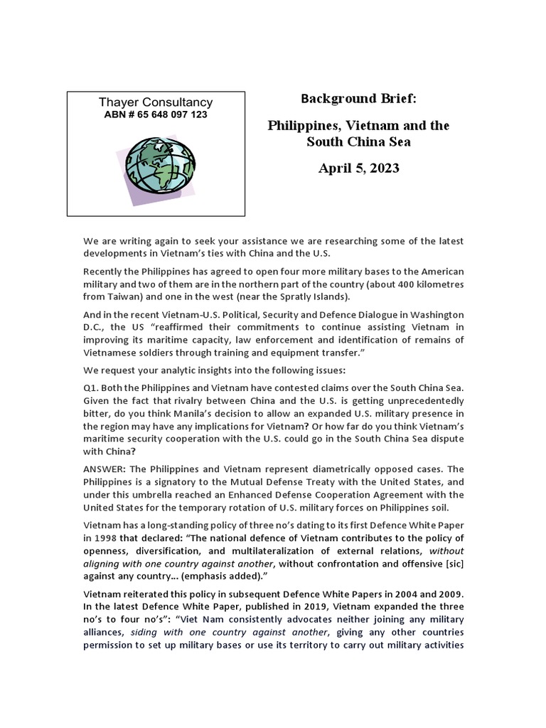 Thayer Philippines, Vietnam and The South China Sea | PDF | Vietnam ...