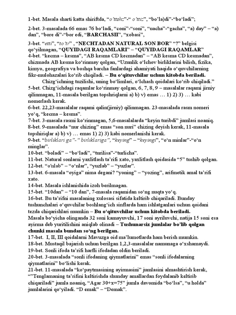 5-Sinf 1-Chorak Xatolar | PDF