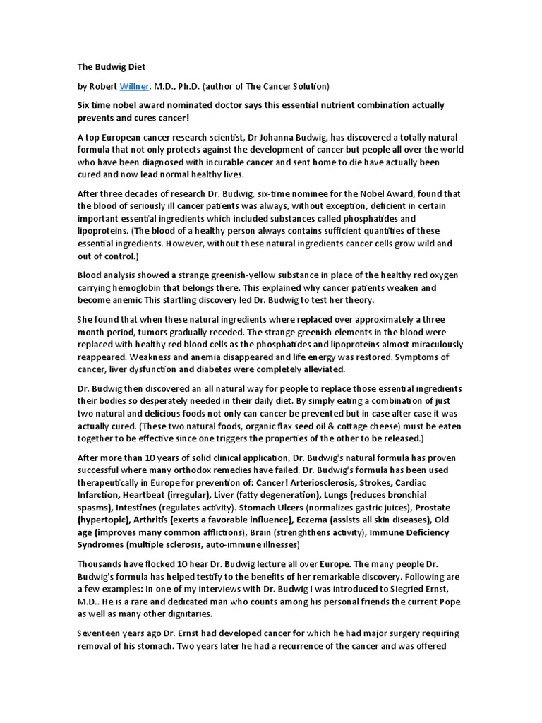 The Budwig Diet Pdf Cancer Anemia