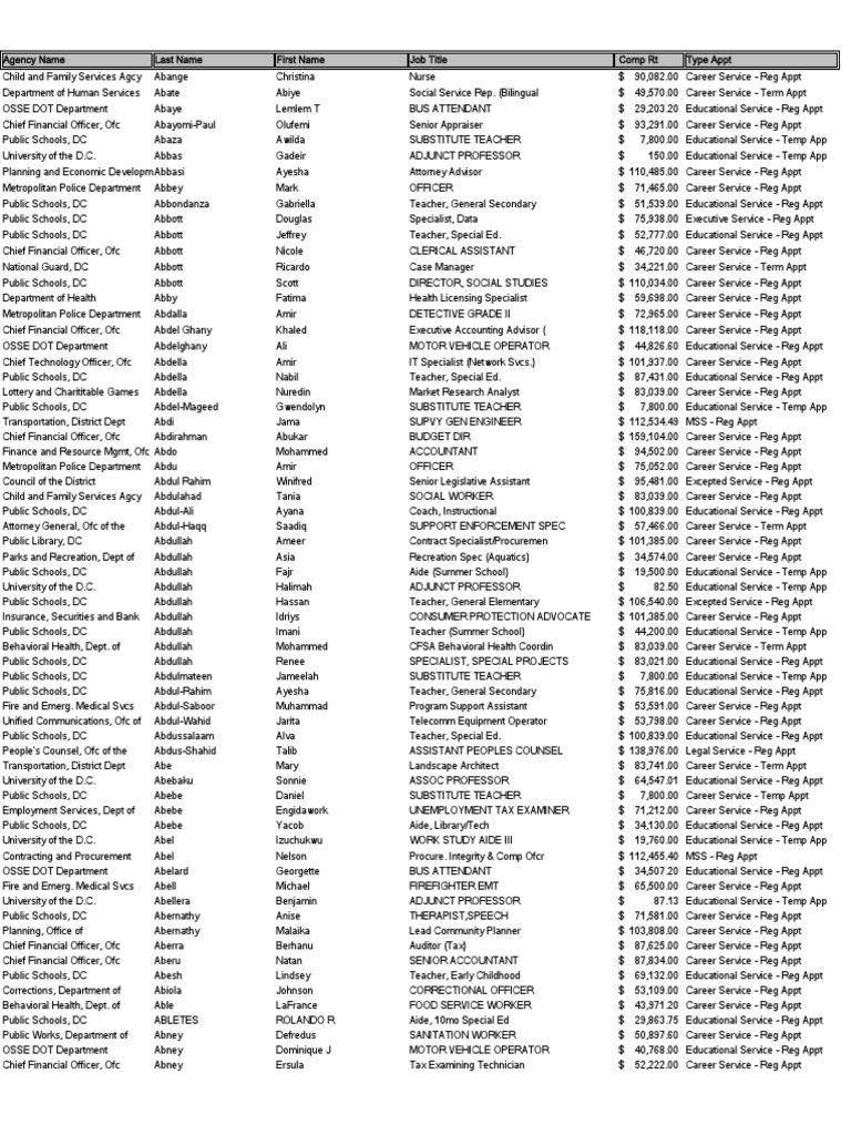 DC Government Employee Salary Database PDF Business Public Services