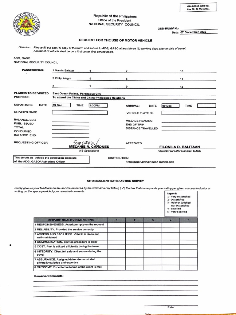 Vehicle Use Request Form | PDF