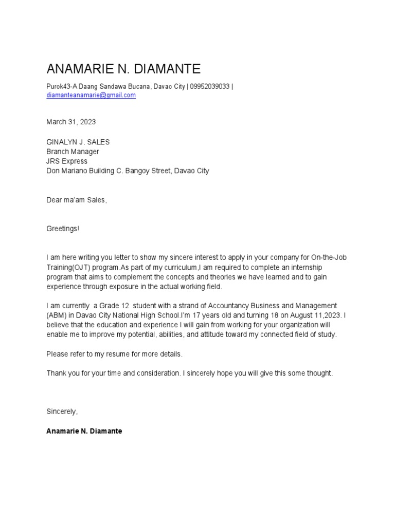 TRAINING APPLICATION LETTER SAMPLE intelligence overview