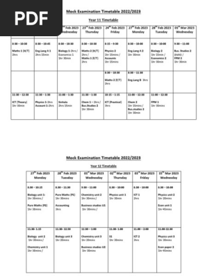 Mock Examination Timetable