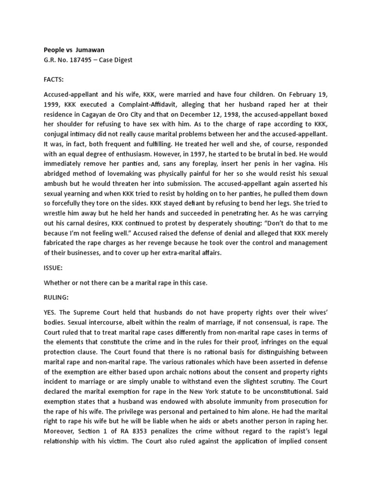 People Vs Jumawan Case Digest | PDF | Rape | Marriage
