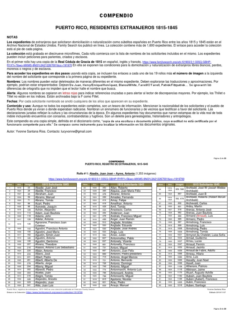 Registros de Extranjeros en PR 1815-1845 | PDF