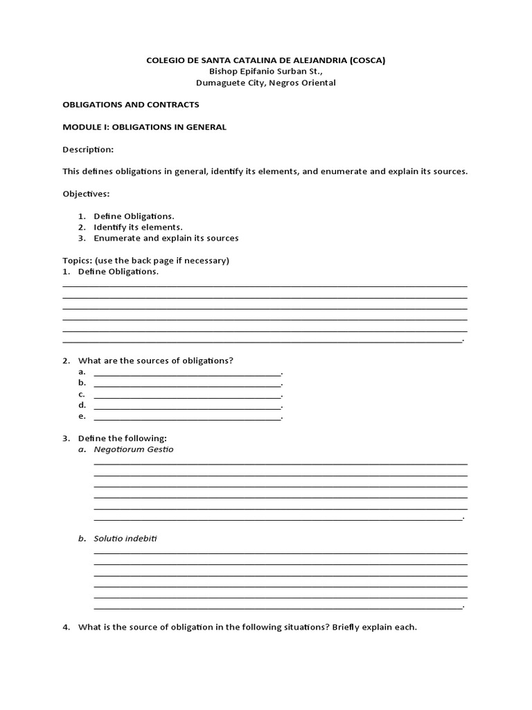 COSCA Obligations and Contracts Module | PDF | Justice | Crime & Violence