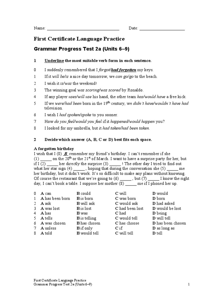FCLP Grammar Test 2a | PDF