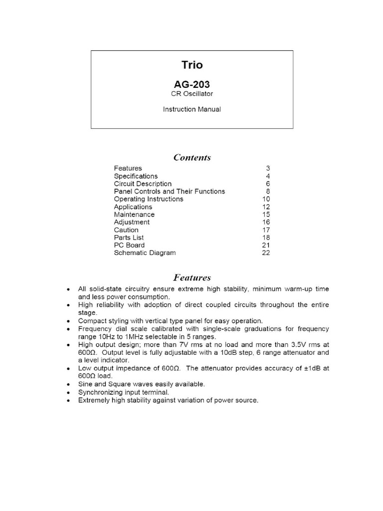 Trio AG-203 Oscillator Instruction Manual | PDF
